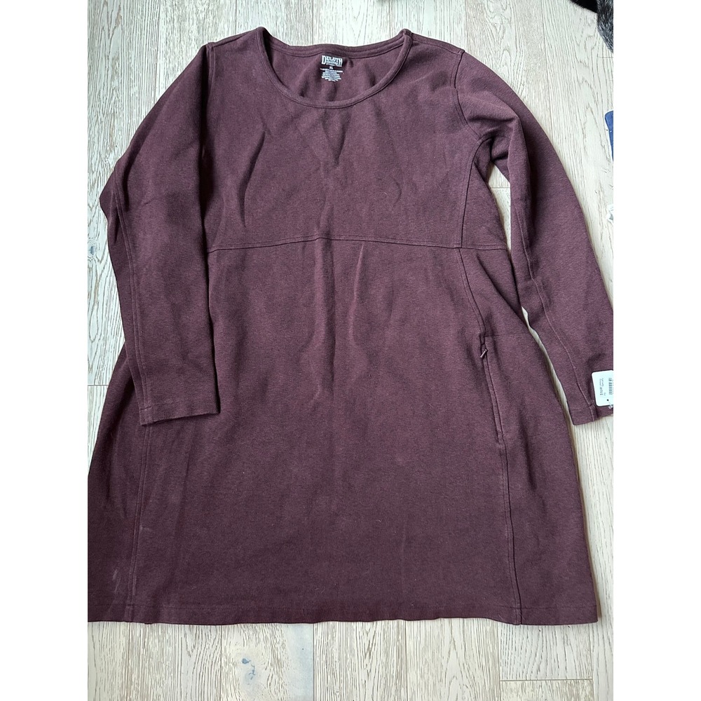 Duluth Trading Co Womens XL Burgundy Knit Long Sleeve Pocket A-Line Dress